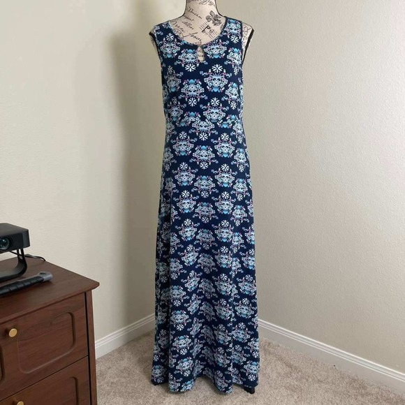 Talbots Dresses & Skirts - Talbots Womens Medium Navy Blue Floral Medallion Sleeveless Maxi Dress ID5252